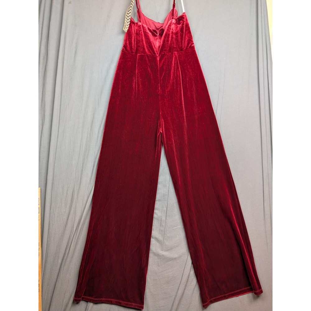Lulus Hopeful Heart Red Velvet Backless Wide-Leg Jumpsuit Size XL - Picture 5 of 8